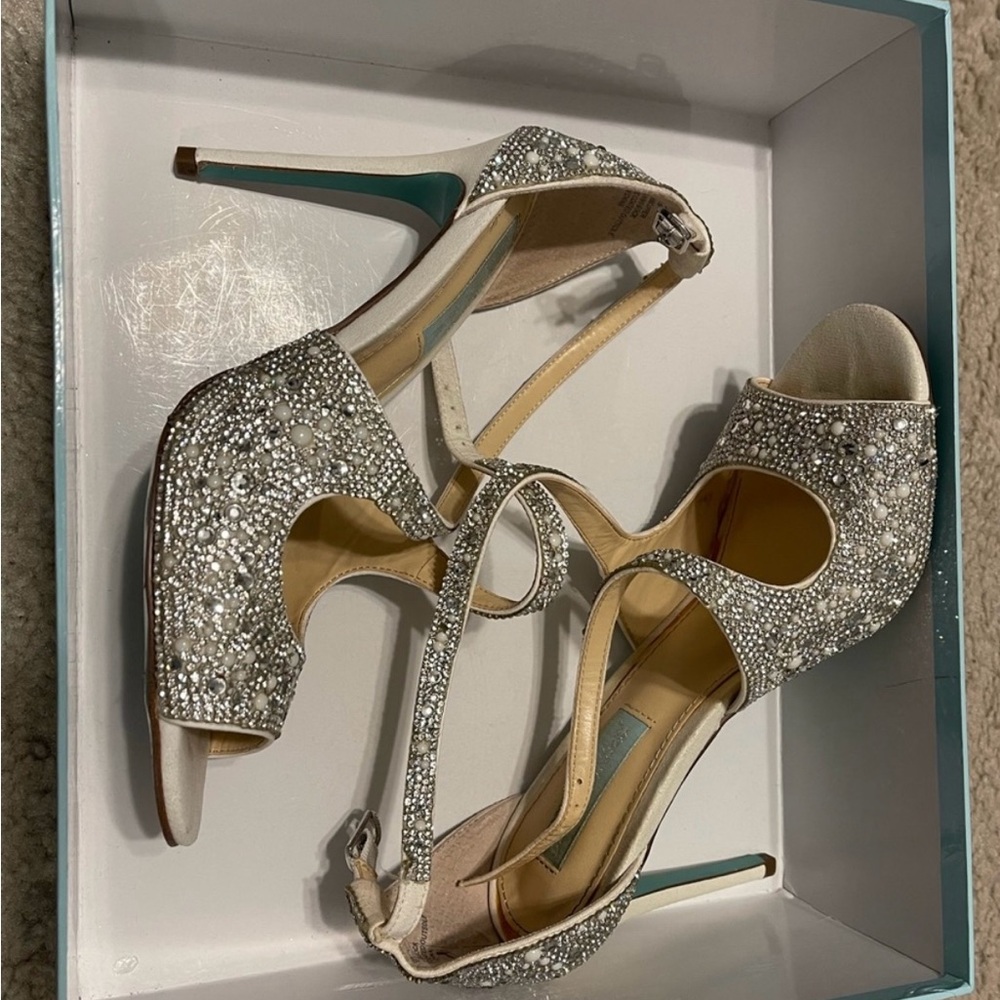 Betsey Johnson Silver Stiletto Heels with Glitter Finish